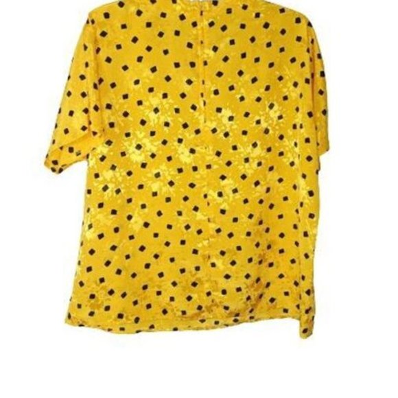 Vintage Pyke Limited Womens Geometric Yellow Black Jacquard Satin Blouse - Picture 3 of 4